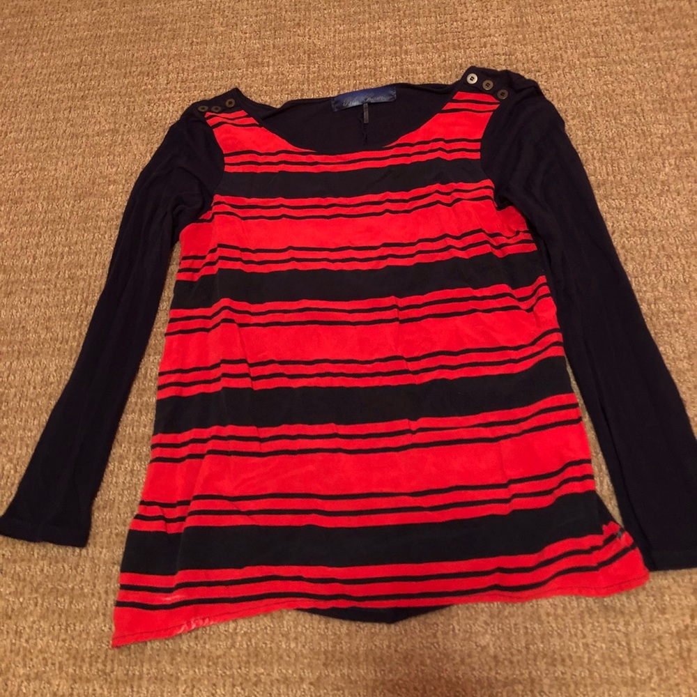 Red and navy long sleeve shirt